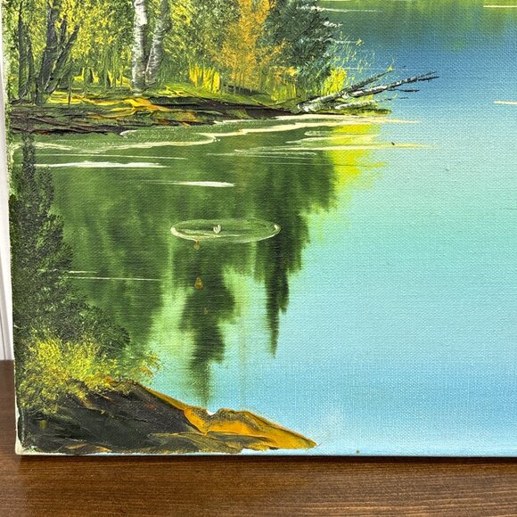 Vintage Thelma Stobie Oil Painting Lake & Mountain Landscape Canadian Nature Art - Picture 7 of 12